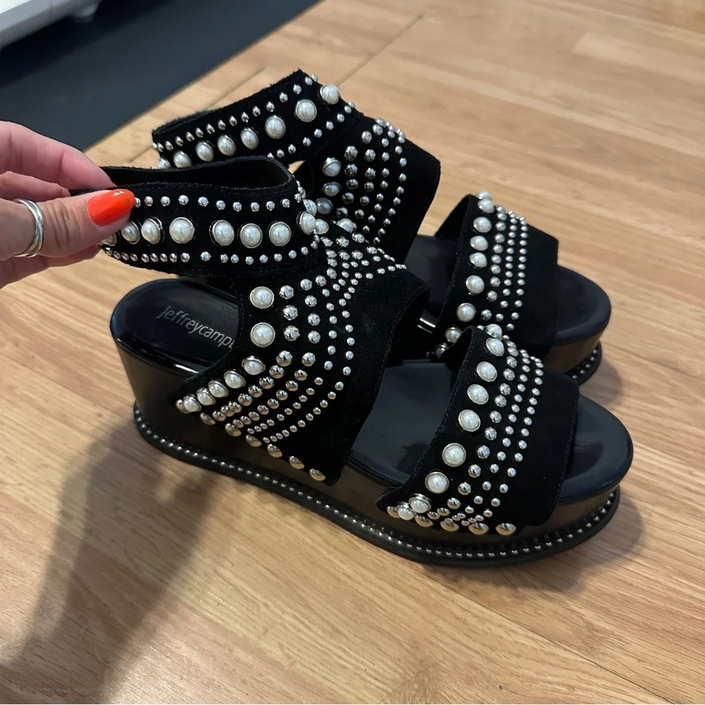 Jeffrey Campbell Palmira Embellished Platform Sandal In Black Combo Size 8